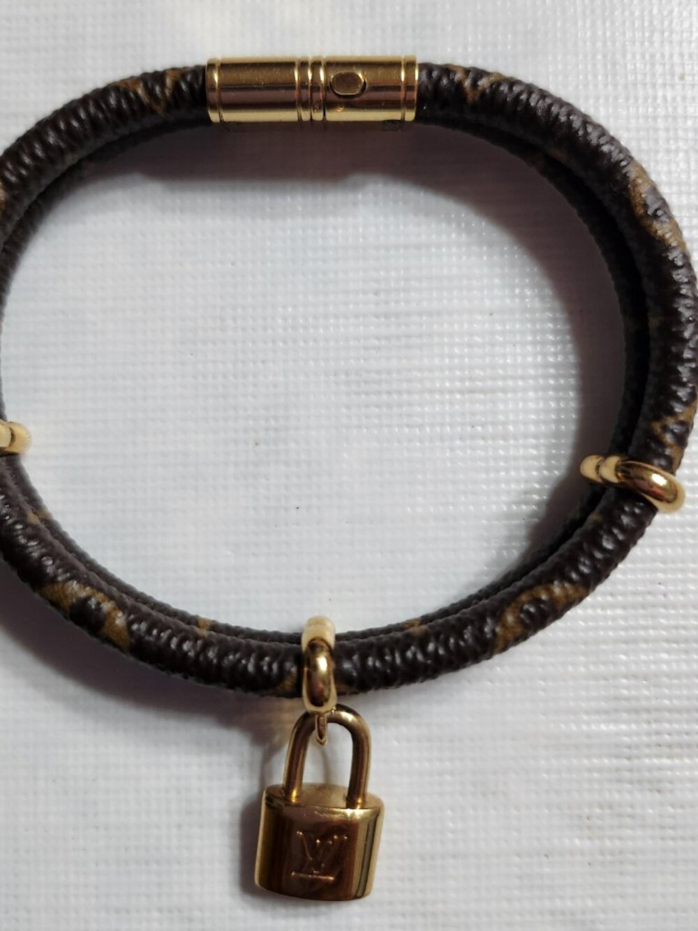 Louis Vuitton “Keep It Twice” Monogram Canvas Bracelet With Padlock Charm